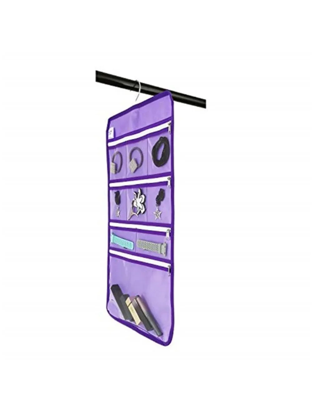 Hanging Jewelry Organizer Travel Storage Bag Clear Zipper Pocket Foldable Purple
